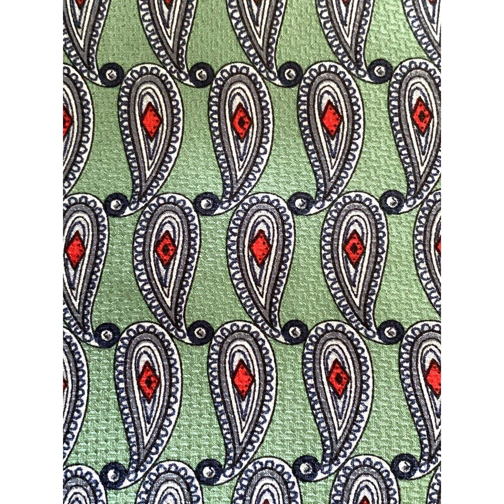 Vtg 80s 90s Tom James Silk Neck Tie Textured Mint Green Red Paisley Designer NOS - Picture 2 of 9